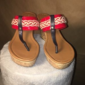 Tommy Hilfiger 7M Red Tan Sandals Wedges